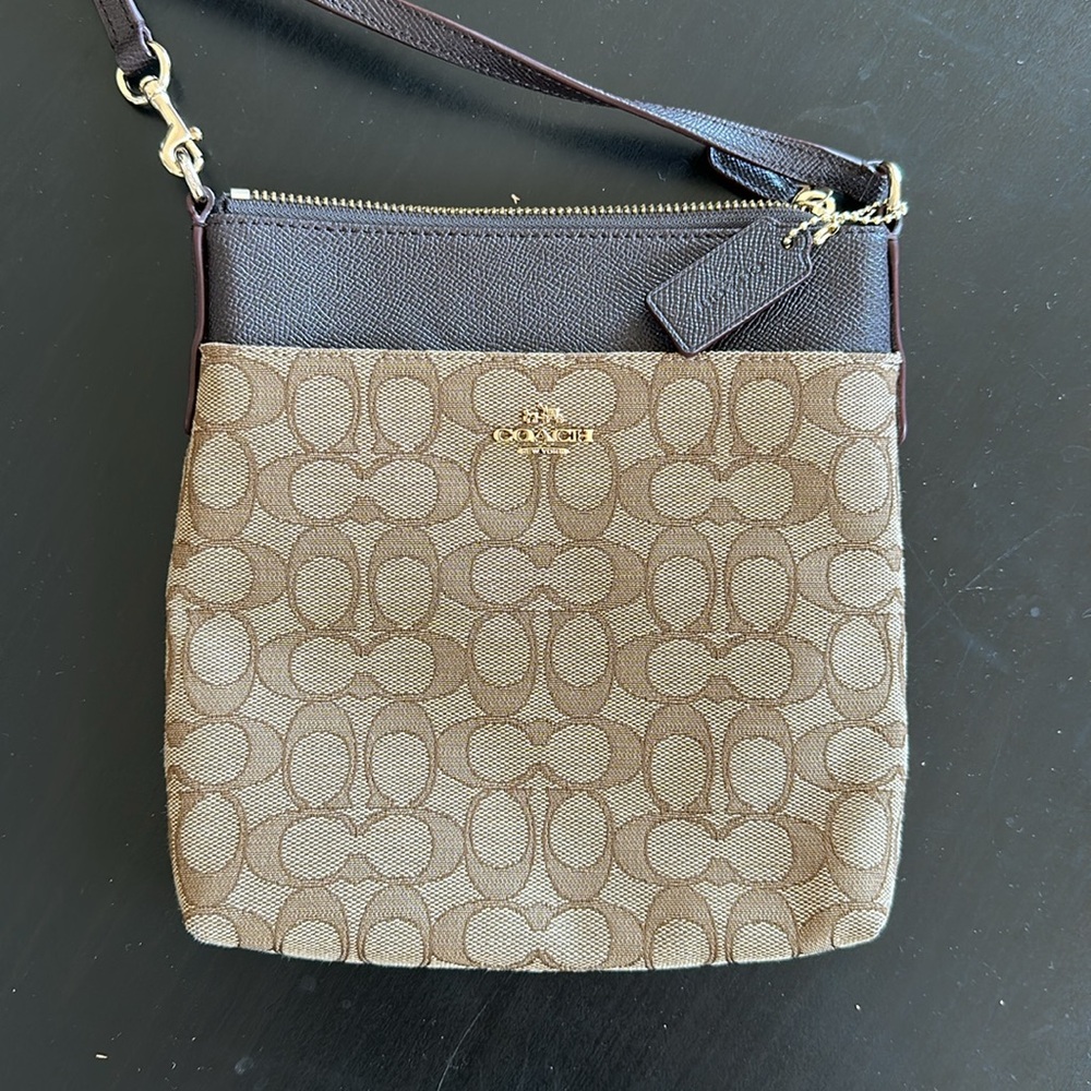 Coach Brown Signature Crossbody Bag with Leather Accents
